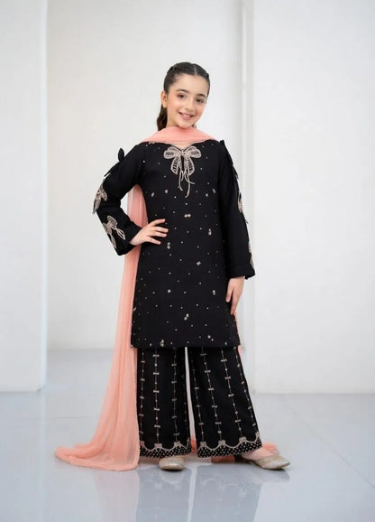 Black Embroidered Girl's Lawn 3Pcs Set