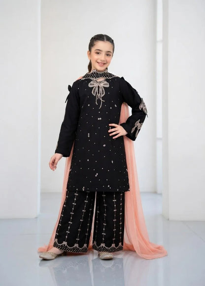 Black Embroidered Girl's Lawn 3Pcs Set