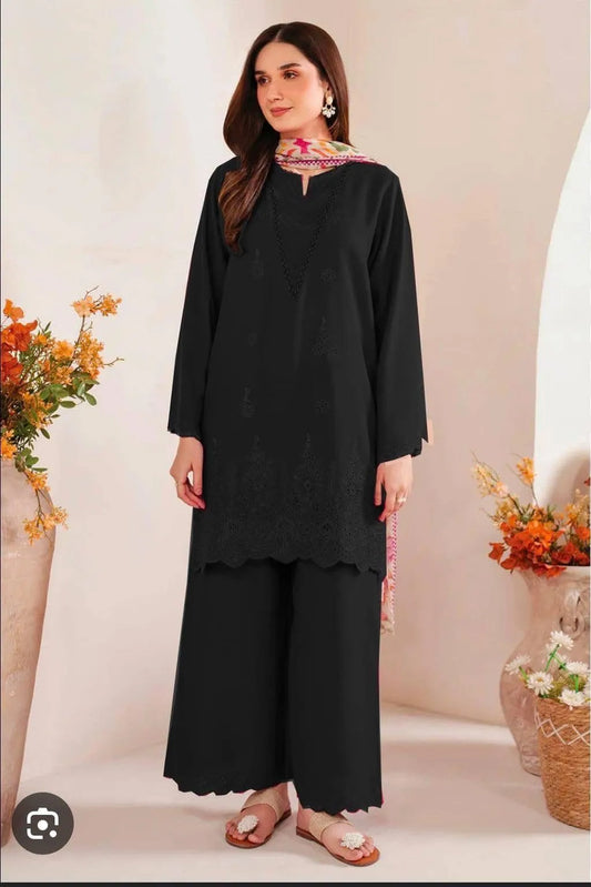 Black Embroidered Kurta Pajama Set for Women