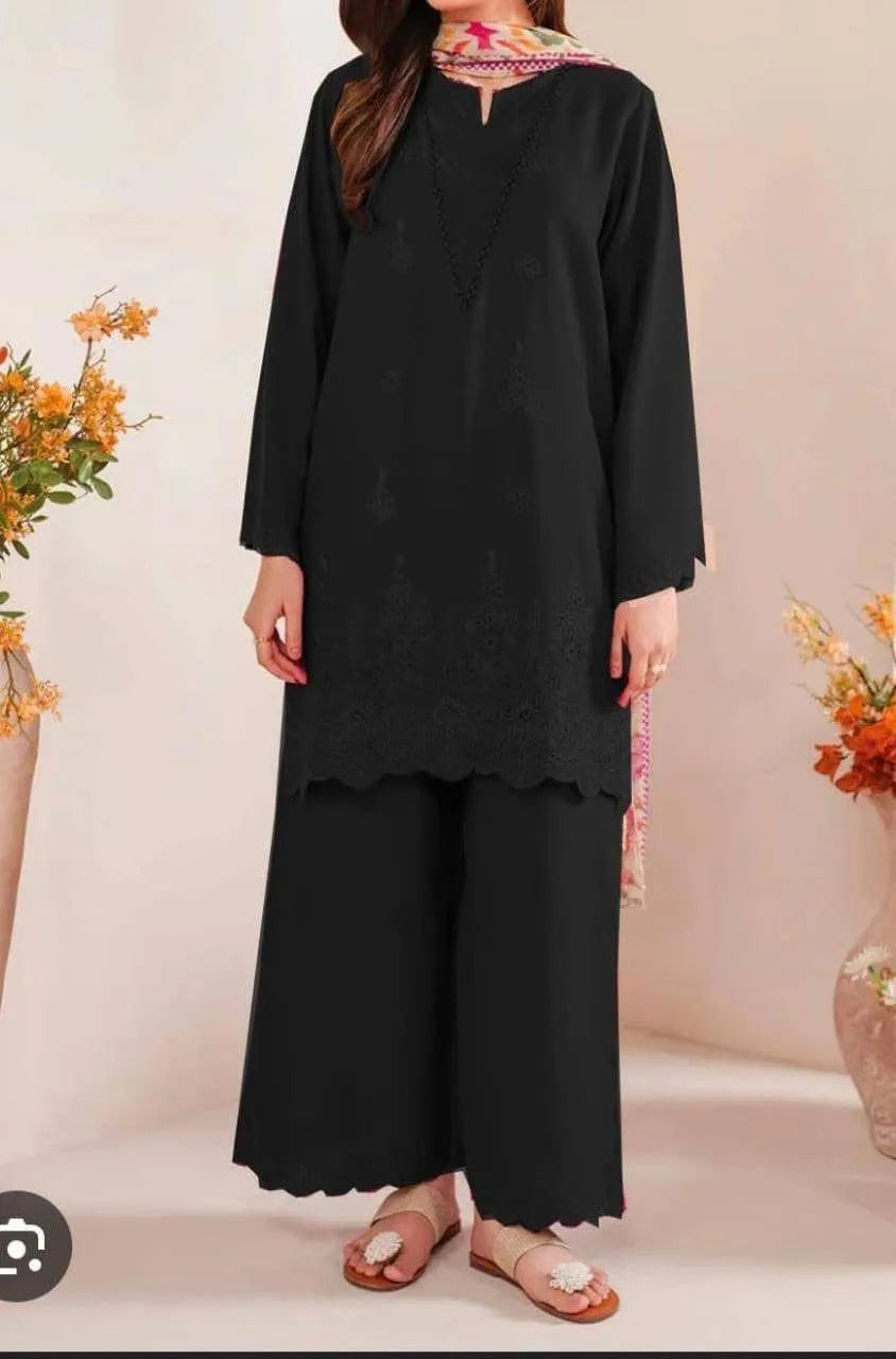 Black Embroidered Kurta Pajama Set for Women