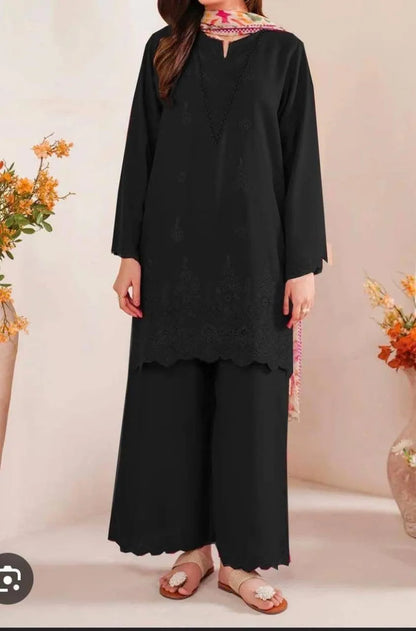 Black Embroidered Kurta Pajama Set for Women