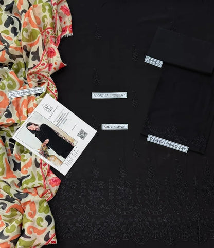 Black Embroidered Kurta Pajama Set for Women