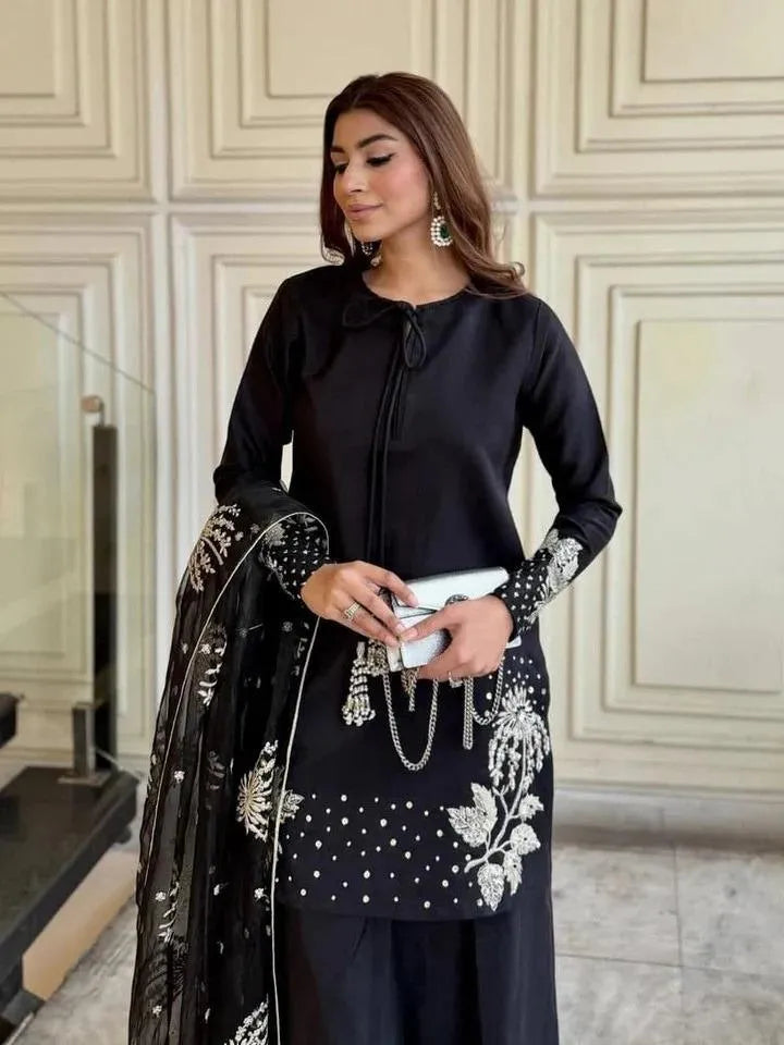 Silver Gold Sequence Embroidered 3Pcs Pakistani Suit