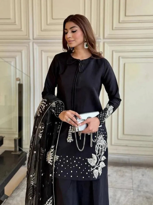 Silver Gold Sequence Embroidered 3Pcs Pakistani Suit