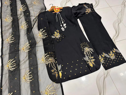 Silver Gold Sequence Embroidered 3Pcs Pakistani Suit