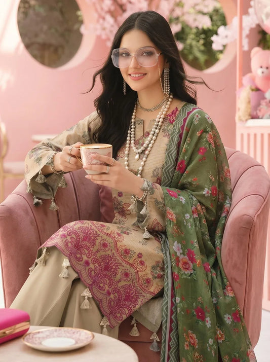 Green Printed 3-Piece Lawn Suit for Women