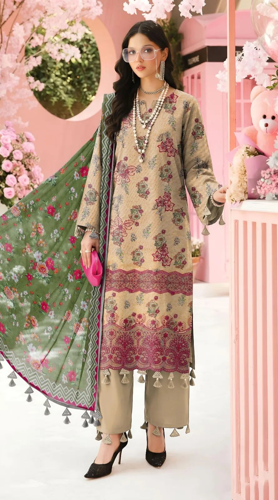 Green Printed 3-Piece Lawn Suit for Women
