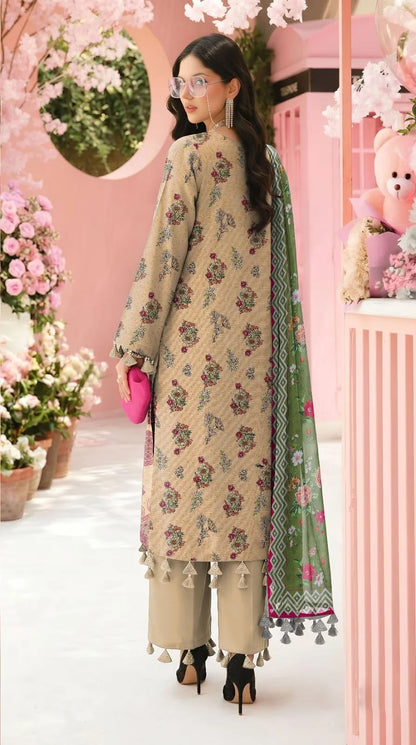 Green Printed 3-Piece Lawn Suit for Women