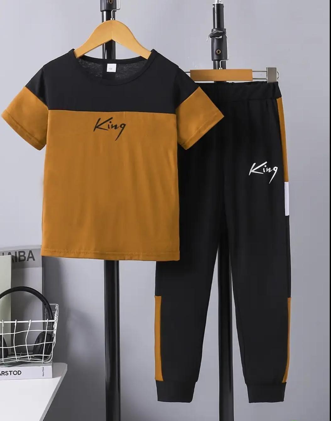 Kids King Print Micro Tracksuit 2 Pcs Black Yellow