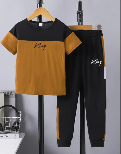 Kids King Print Micro Tracksuit 2 Pcs Black Yellow