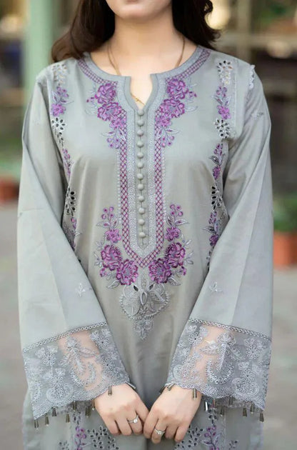 Lawn Suit Grey with Chikenkari Dupatta