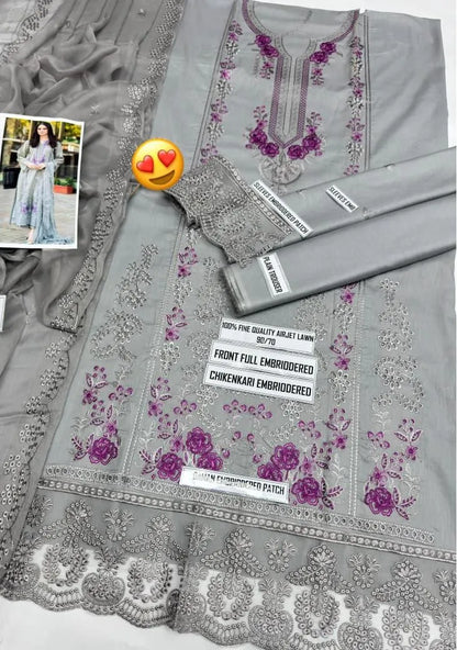 Lawn Suit Grey with Chikenkari Dupatta