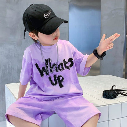 Purple Kids T-Shirt Shorts Set What's Up Design