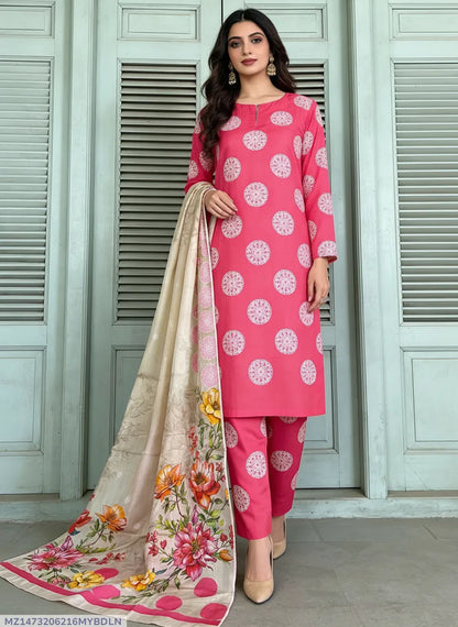 3 Pcs Women's Unstitched Digital Print Suit