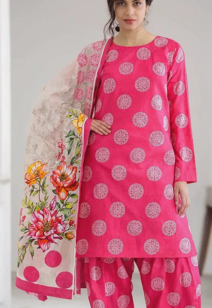 3 Pcs Women's Unstitched Digital Print Suit