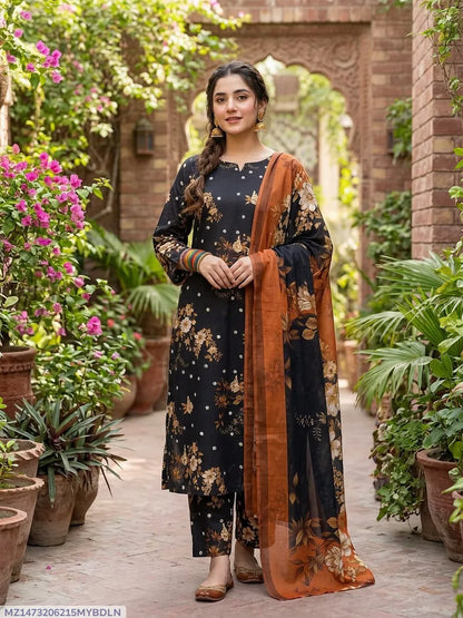 3 Pcs Women's Unstitched Digital Print Suit