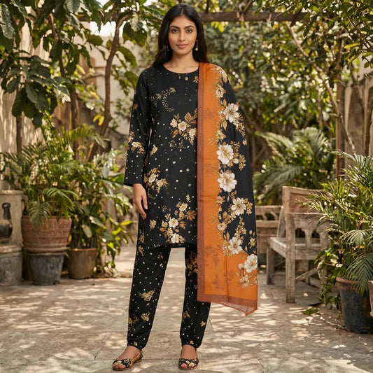 3 Pcs Women's Unstitched Digital Print Suit