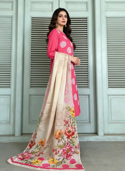 3 Pcs Women's Unstitched Digital Print Suit