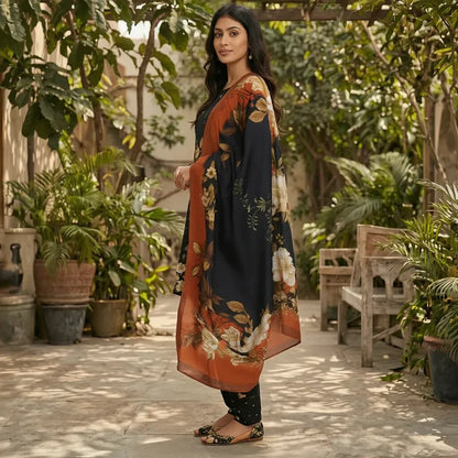 3 Pcs Women's Unstitched Digital Print Suit
