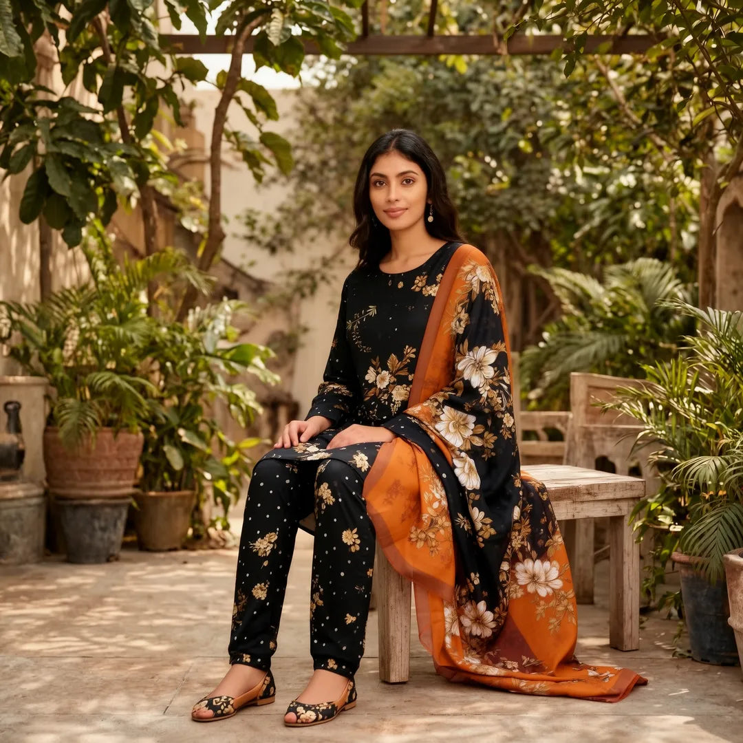 3 Pcs Women's Unstitched Digital Print Suit