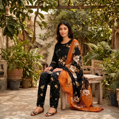 3 Pcs Women's Unstitched Digital Print Suit