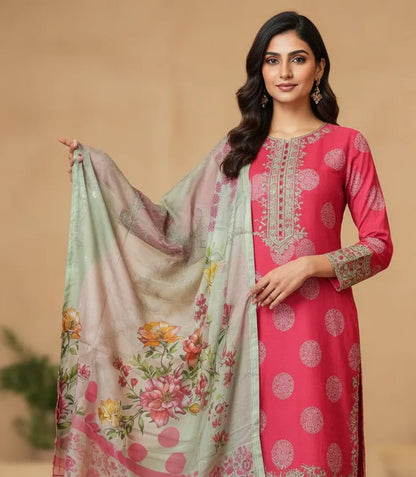3 Pcs Women's Unstitched Digital Print Suit