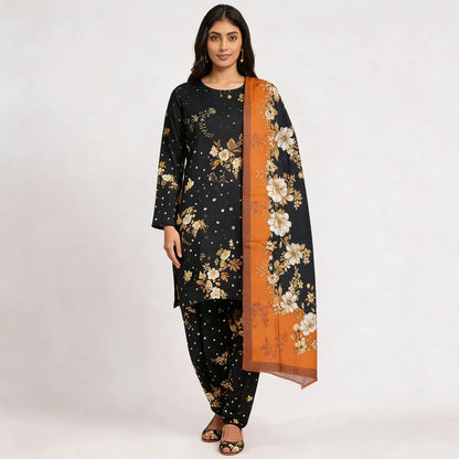 3 Pcs Women's Unstitched Digital Print Suit